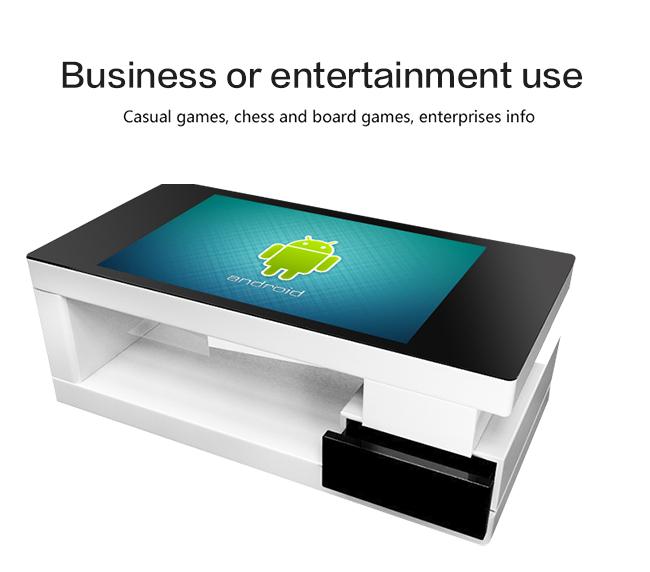 Cajón derecho libre tabla elegante de la pantalla táctil del lcd de 43 pulgadas del sistema del juego androide interactivo interior del café